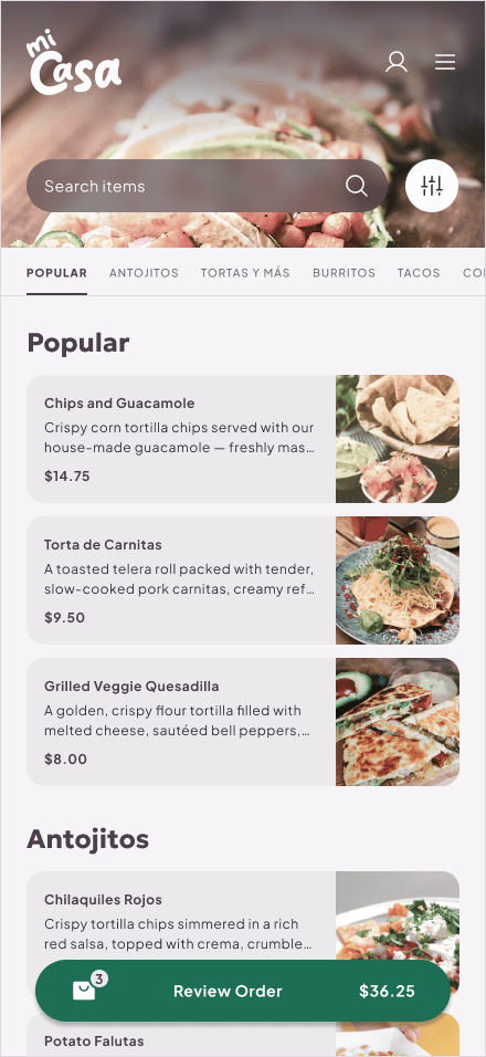 High-fidelity design: menu screen