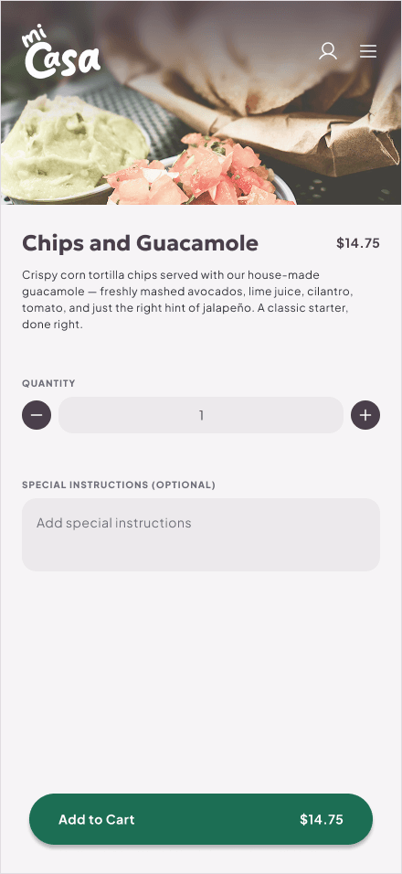 High-fidelity design: item screen