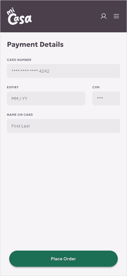 High-fidelity design: payment screen