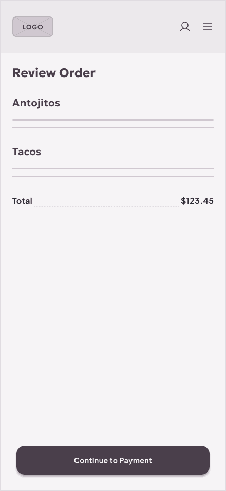 Wireframe: review screen