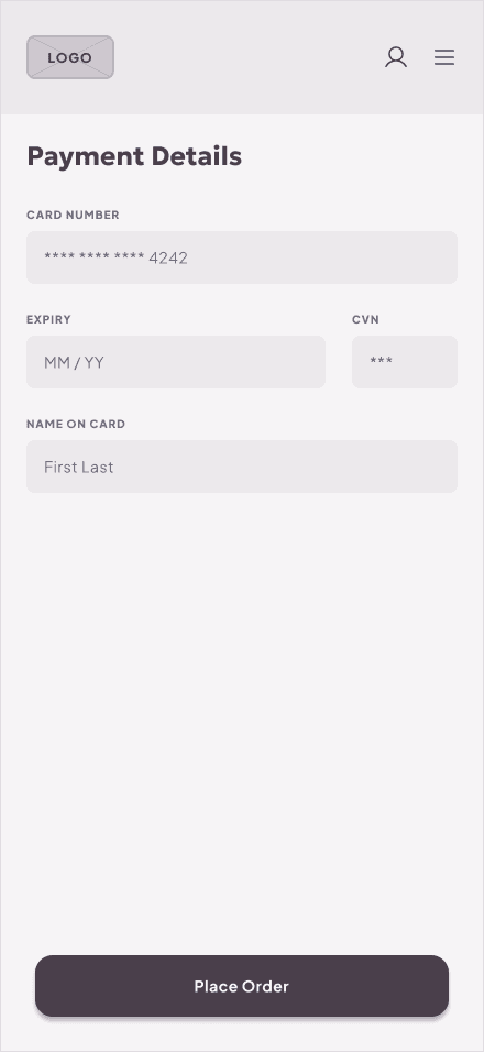 Wireframe: payment screen