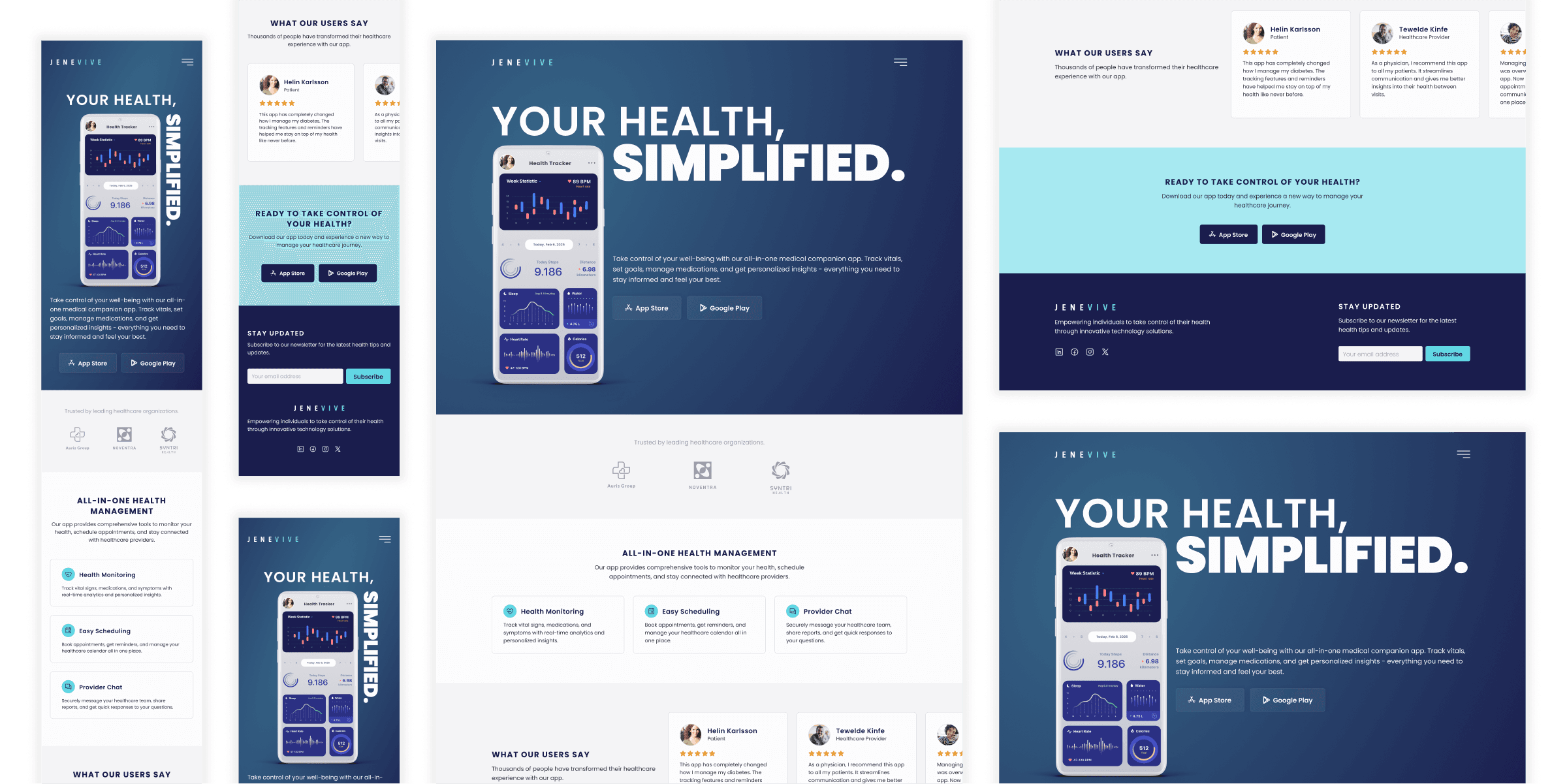 Jenevive Health website high-fidelity designs at mobile and desktop sizes